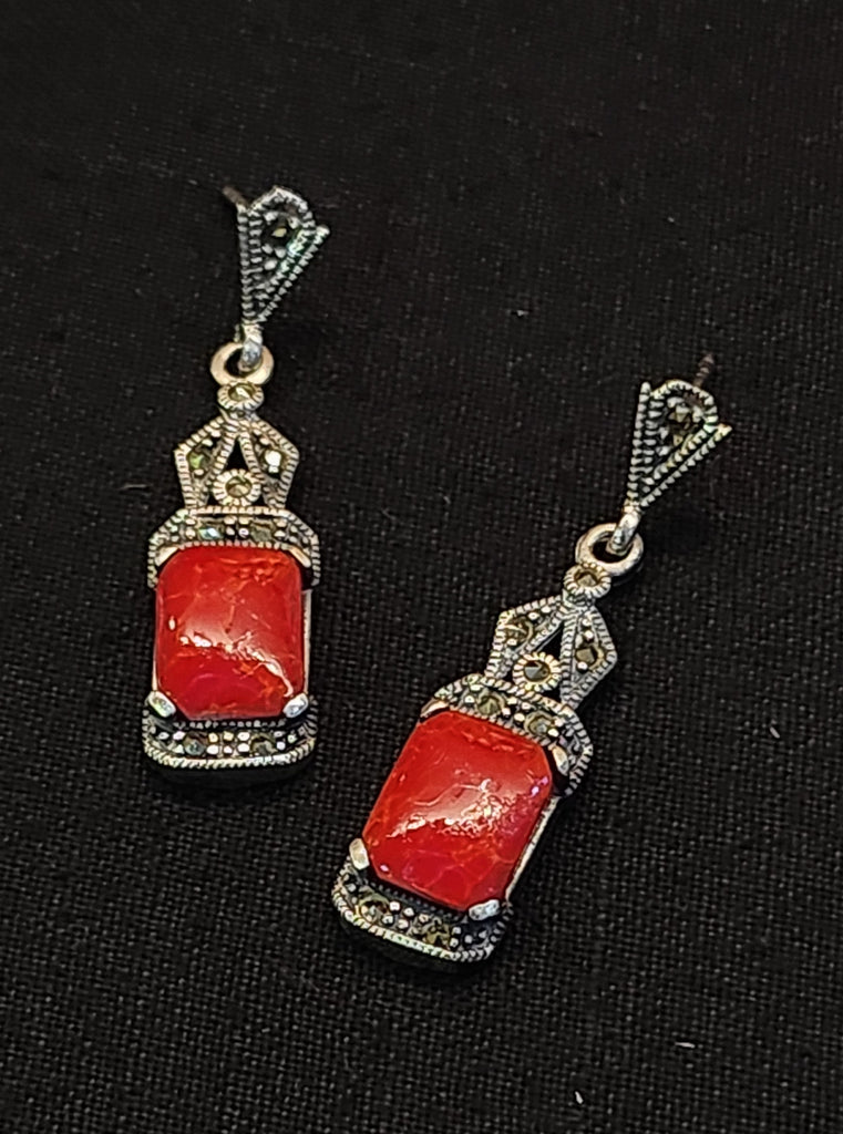 Silver Earrings with Coral