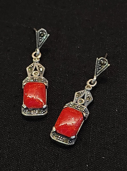 Silver Earrings with Coral