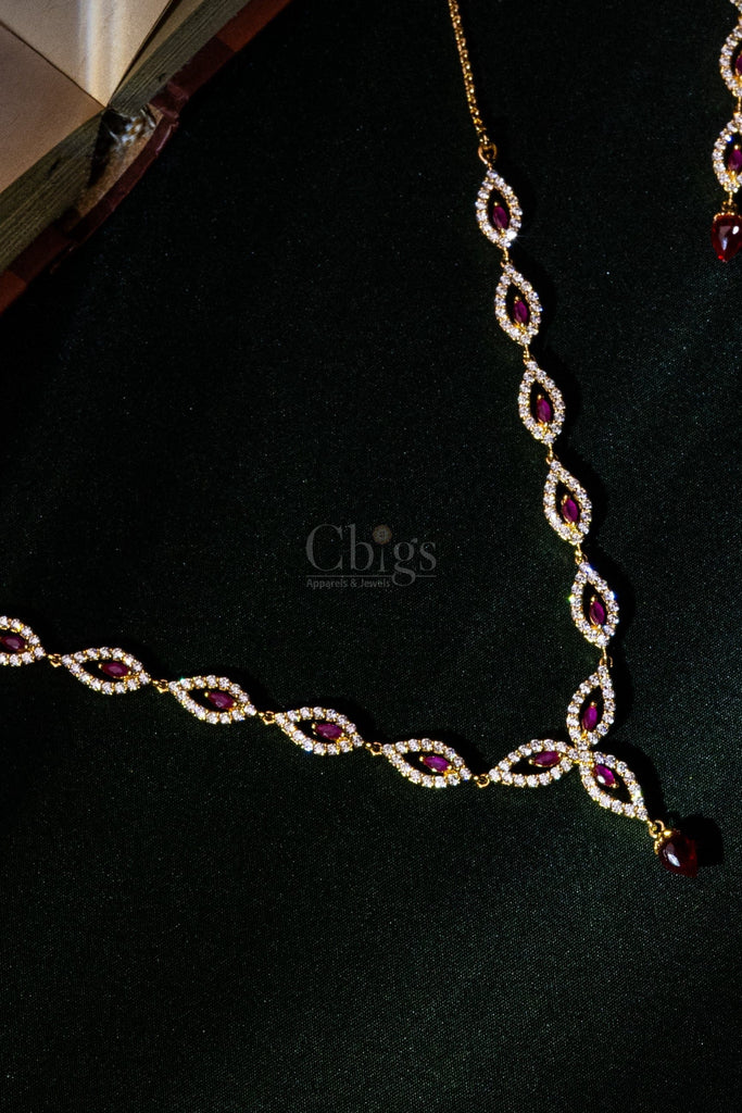 Ruby Marquise Drop Diamond Crush Necklace Set
