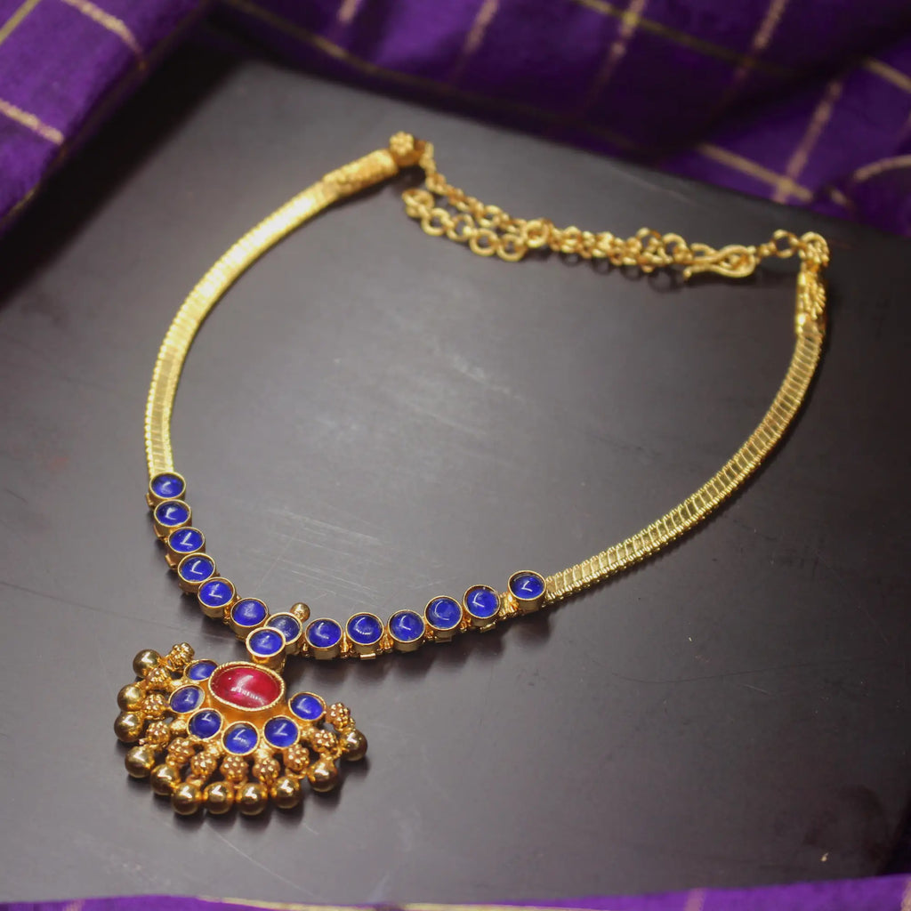 SHORT Attigai Necklace – 6-Stone- Blue