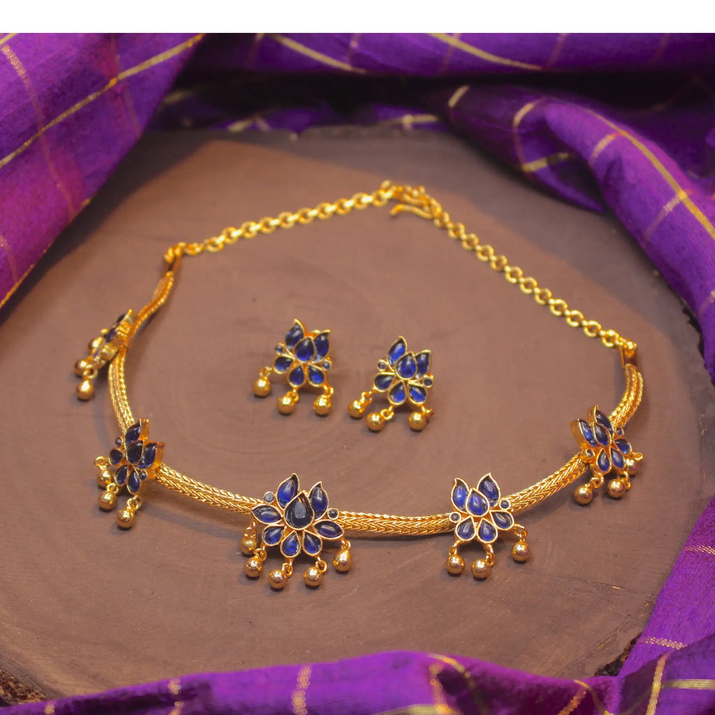 Kamalam Necklace Set – Lotus-Inspired Elegance - MS Blue edition (Necklace Only )