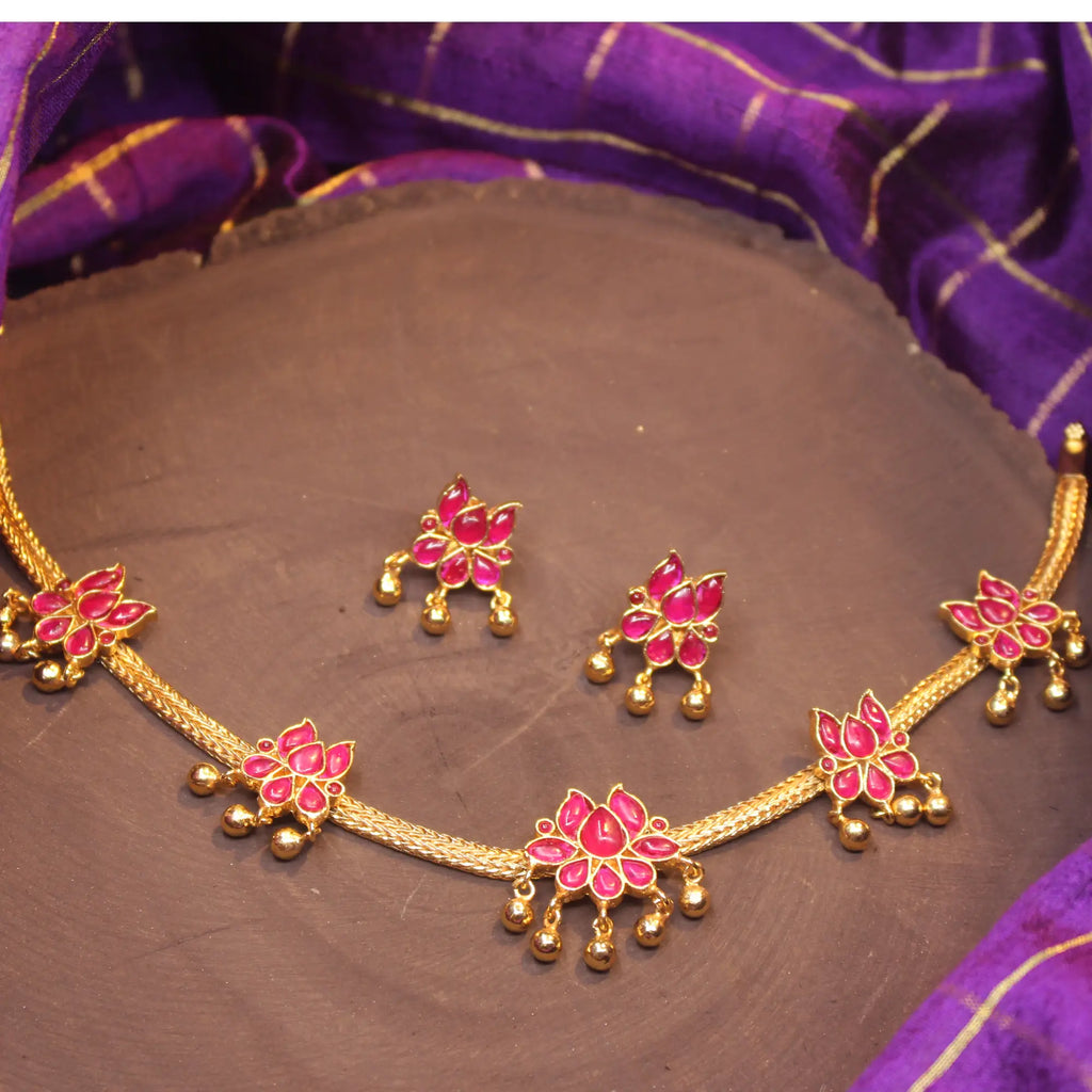 Kamalam Necklace Set – Lotus-Inspired Elegance - MS Blue edition (Necklace Only )