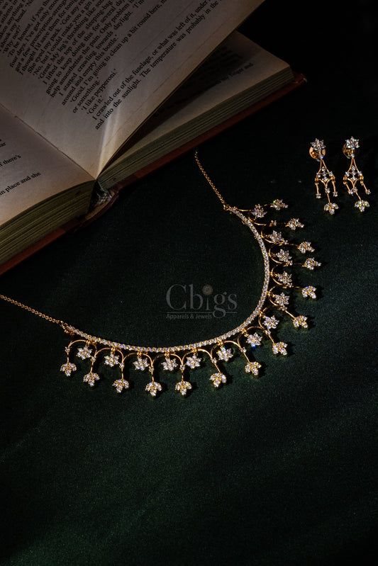 Regal Scroll Drop Diamond Crush Necklace Set