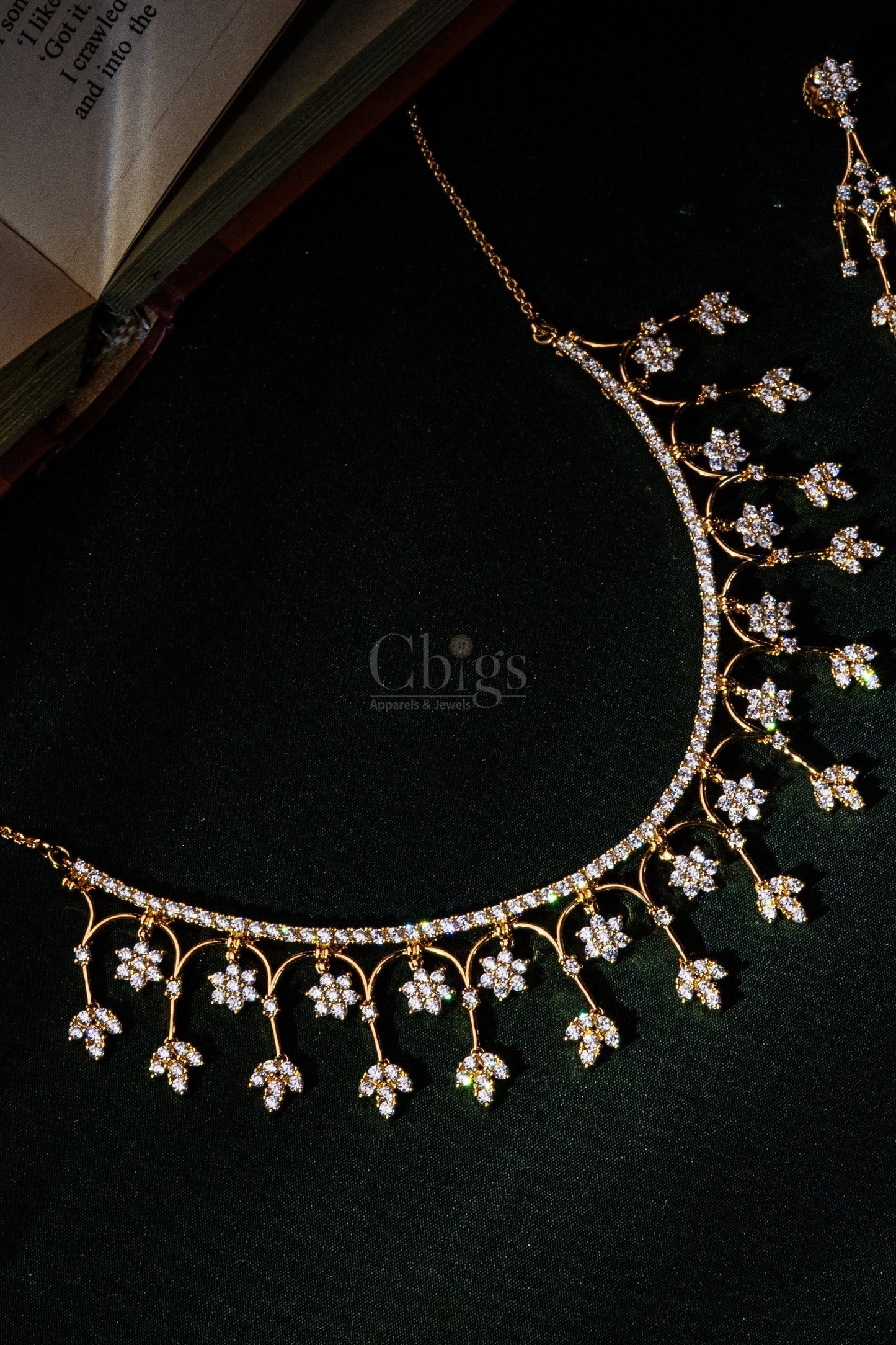 Regal Scroll Drop Diamond Crush Necklace Set