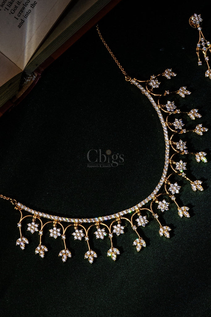 Regal Scroll Drop Diamond Crush Necklace Set