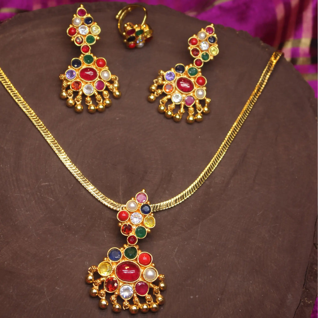 Navratna Pendant Set – Complete Heritage Ensemble ( Pendant Set Only)