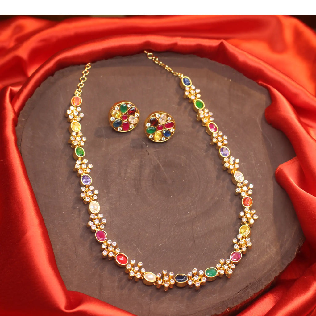 Nalina Necklace – Floral Grace with Navratna Sparkle (Earring Only)