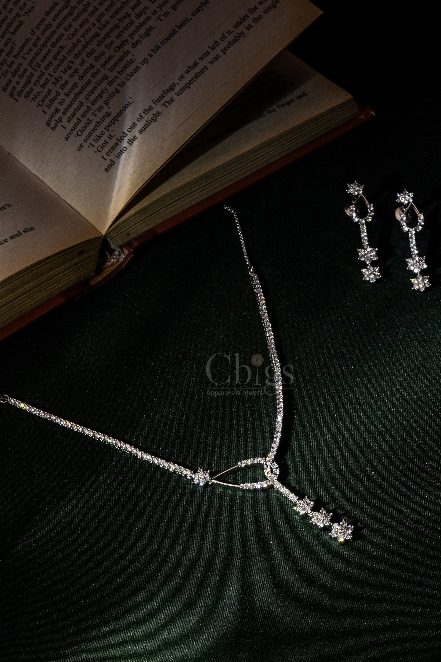 Floral Halo Drop Diamond Crush Necklace Set