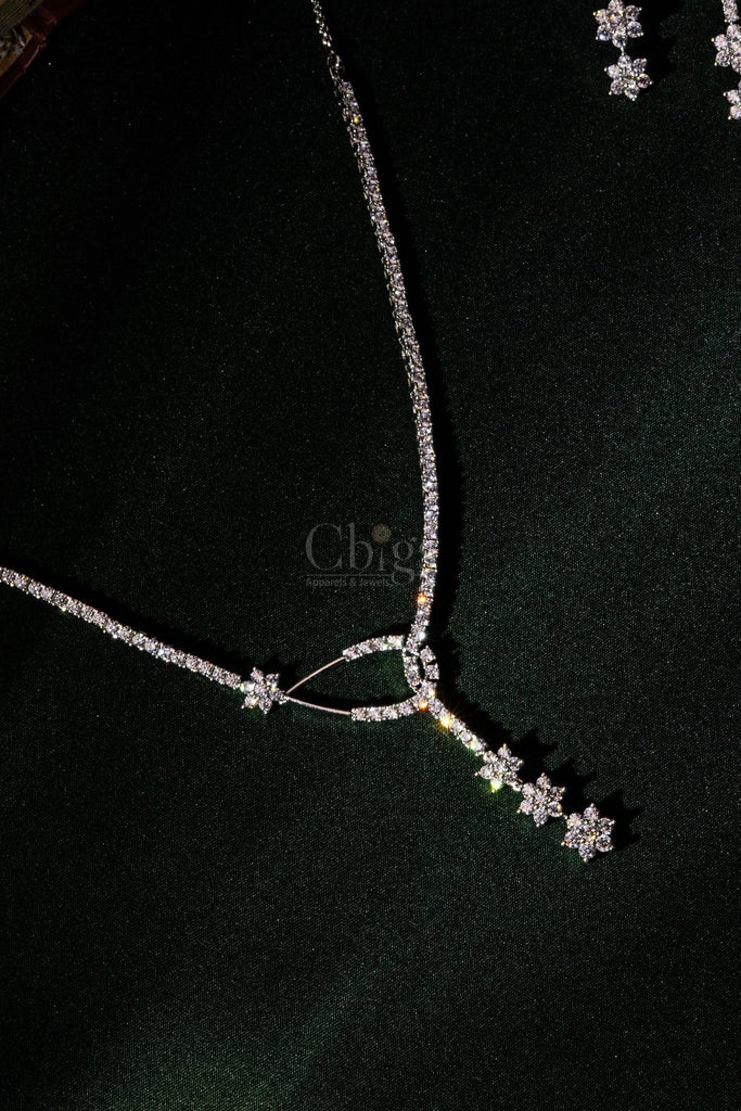 Floral Halo Drop Diamond Crush Necklace Set