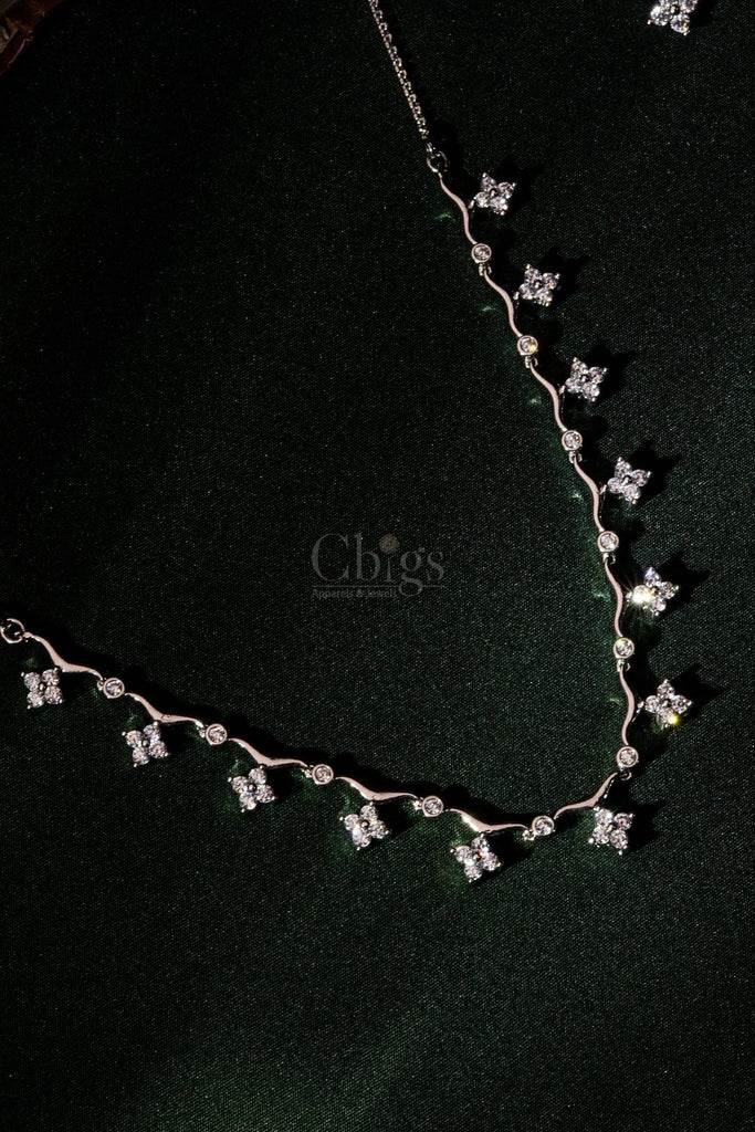 Silver Star Drop Diamond Crush Necklace Set