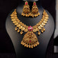 Kasu Pushpa Temple Pendant Antique Necklace Set - ATN 085