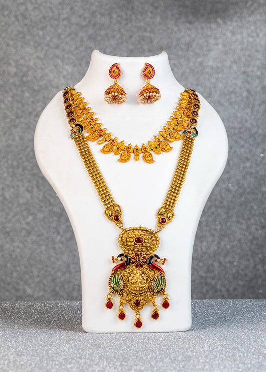Twin Peacock Lakshmi Grand Antique Haram Set