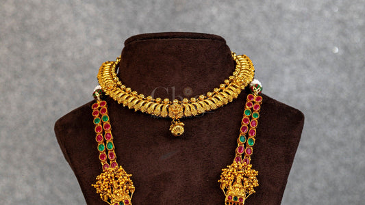 Ruby Emerald Devi Jhumka Long Antique Necklace