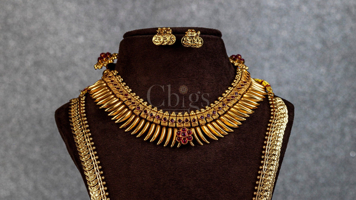 Ruby Leaf Collar And Kasu Haram Antique Combo