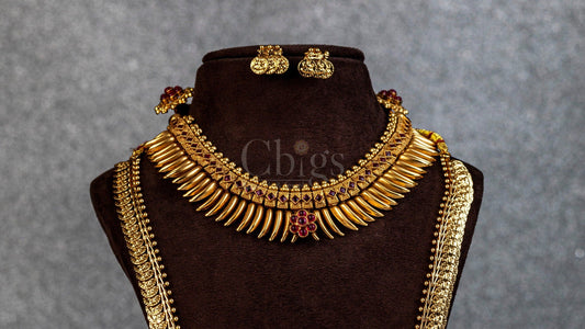 Ruby Leaf Collar And Kasu Haram Antique Combo