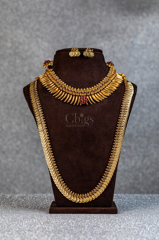 Ruby Leaf Collar And Kasu Haram Antique Combo