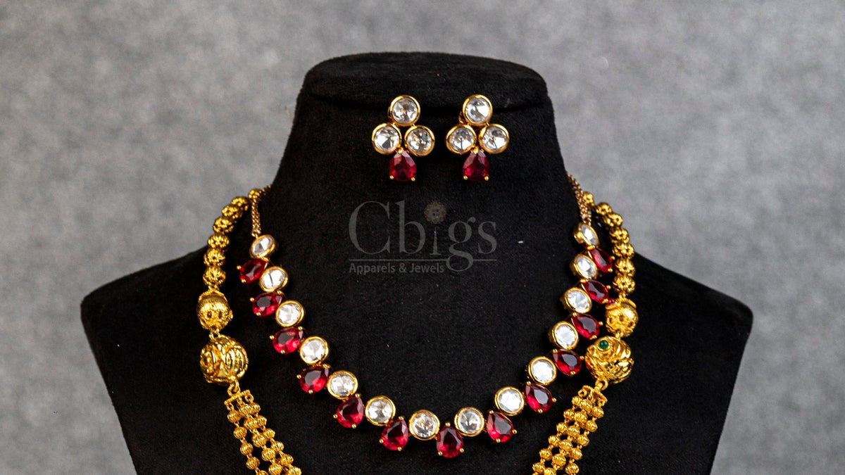 Ruby Kundan Temple Plaque Antique Layered Set