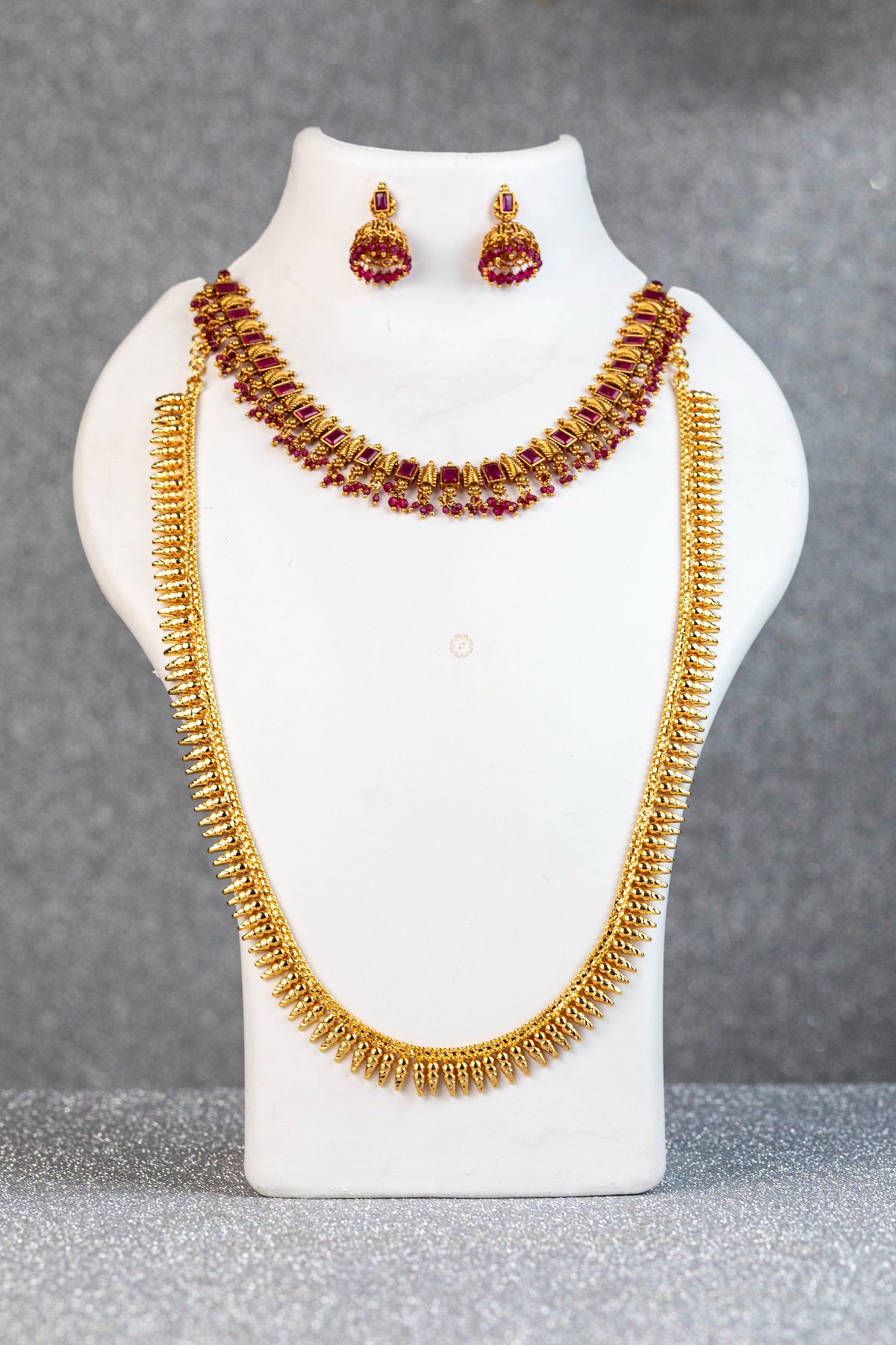 Square Ruby Fringe Antique Necklace And Vanki Haram Set