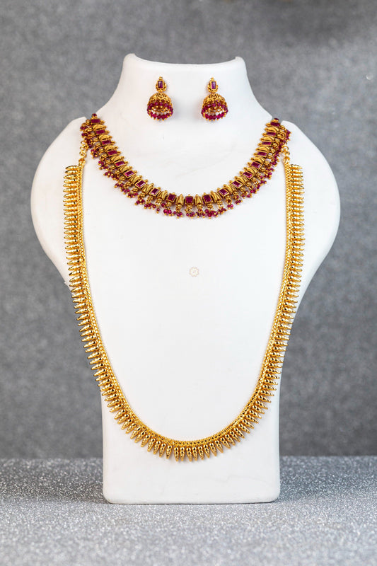 Square Ruby Fringe Antique Necklace And Vanki Haram Set