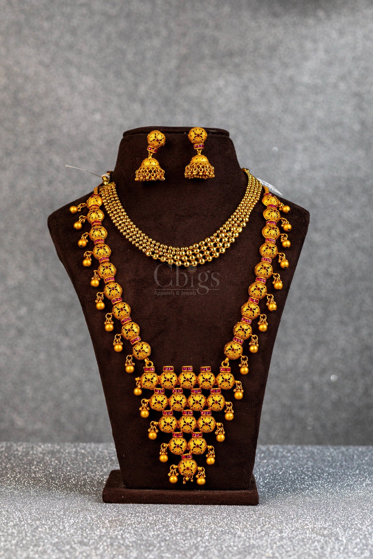 Pierced Gold Bead Cascade Antique Haram Set