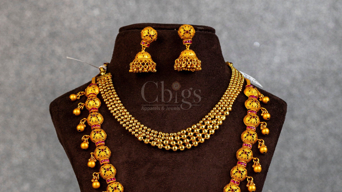 Pierced Gold Bead Cascade Antique Haram Set