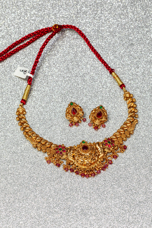 Ruby Gaja Devi Antique Necklace Set