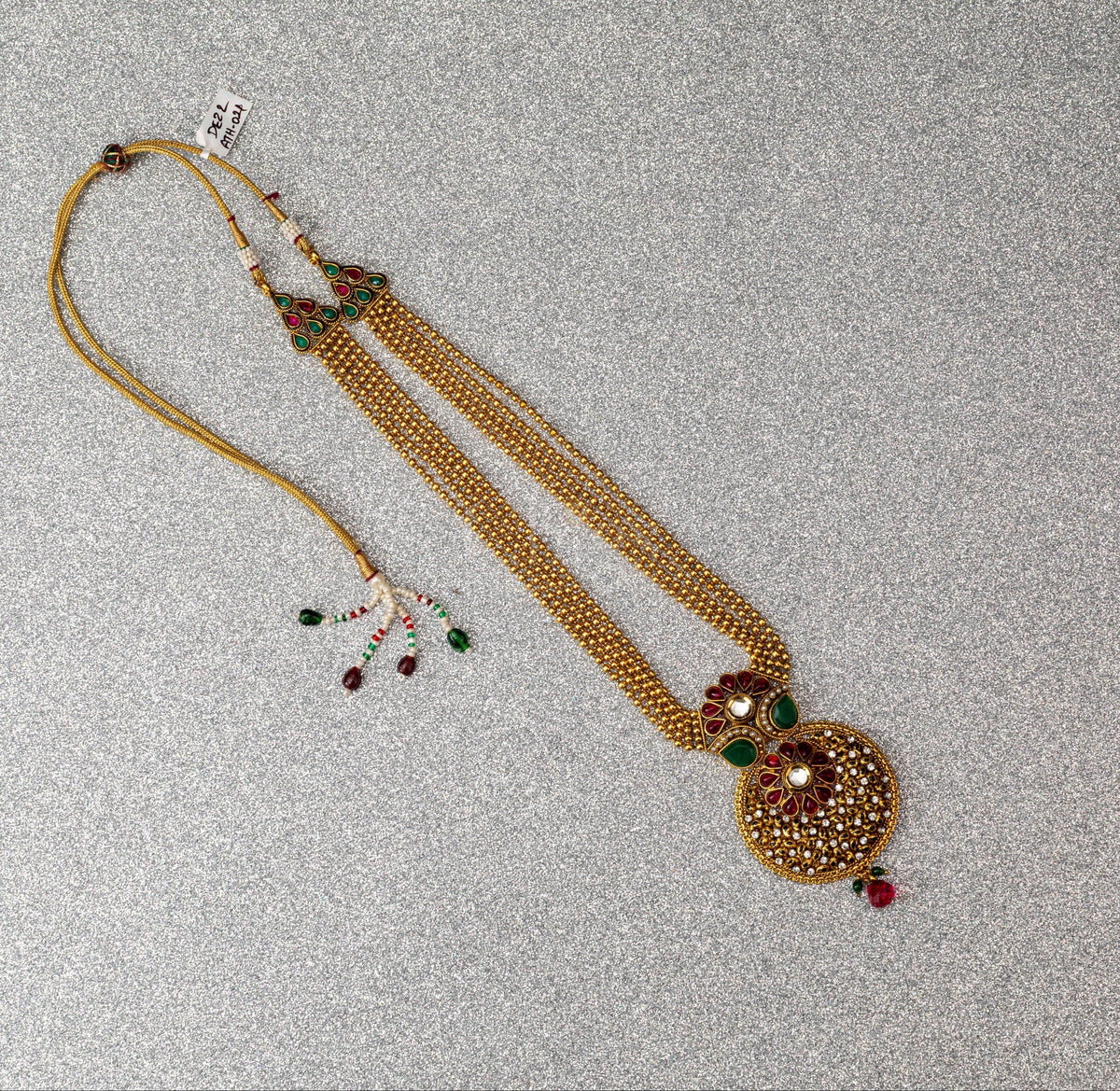 Antique Kundan Chakra Emerald Drop Haram