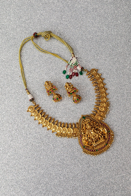 Kasu Devi Medallion Antique Necklace Set - ATN - 467