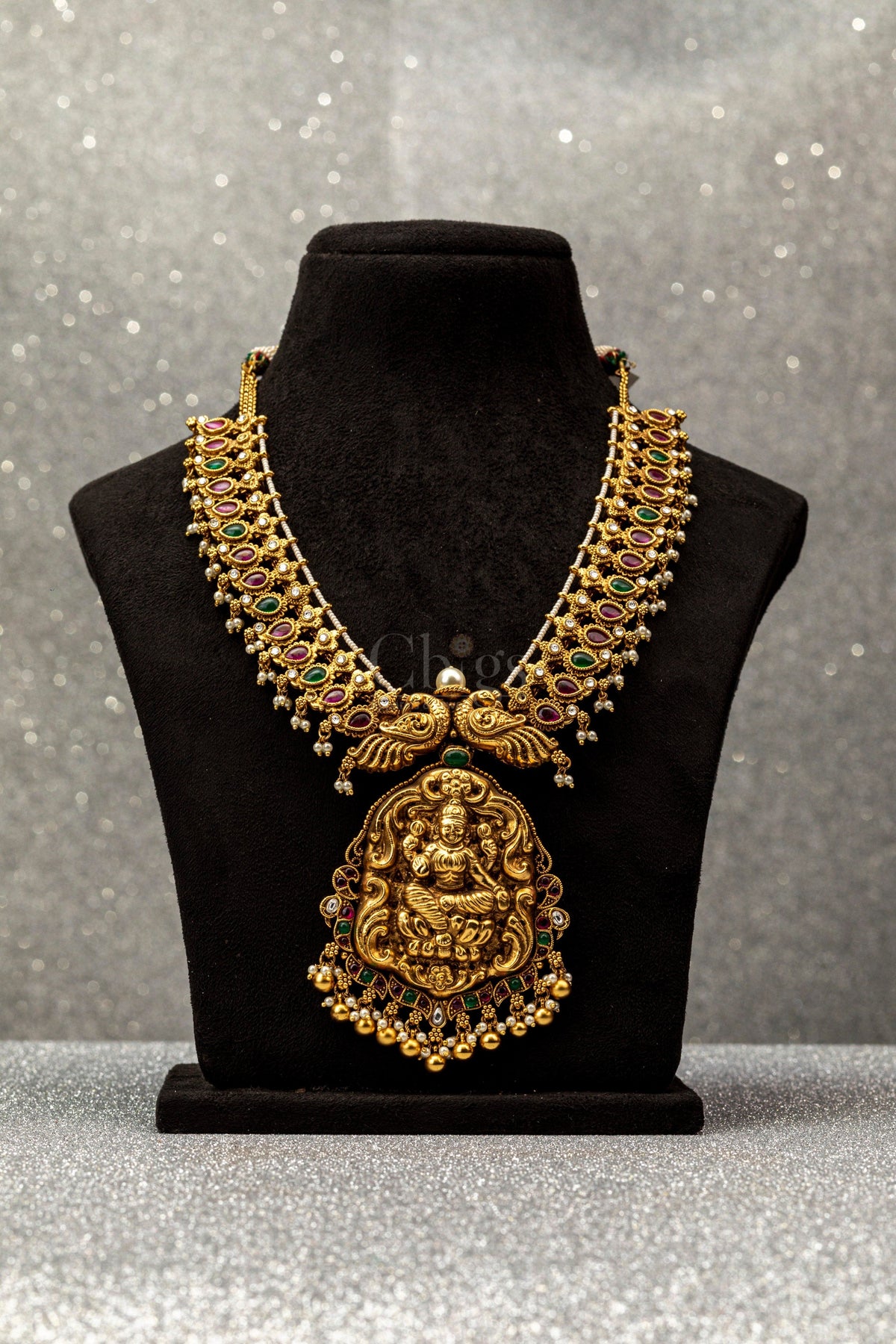 Peacock Ganesha Kundan Antique Necklace - ATH - 040
