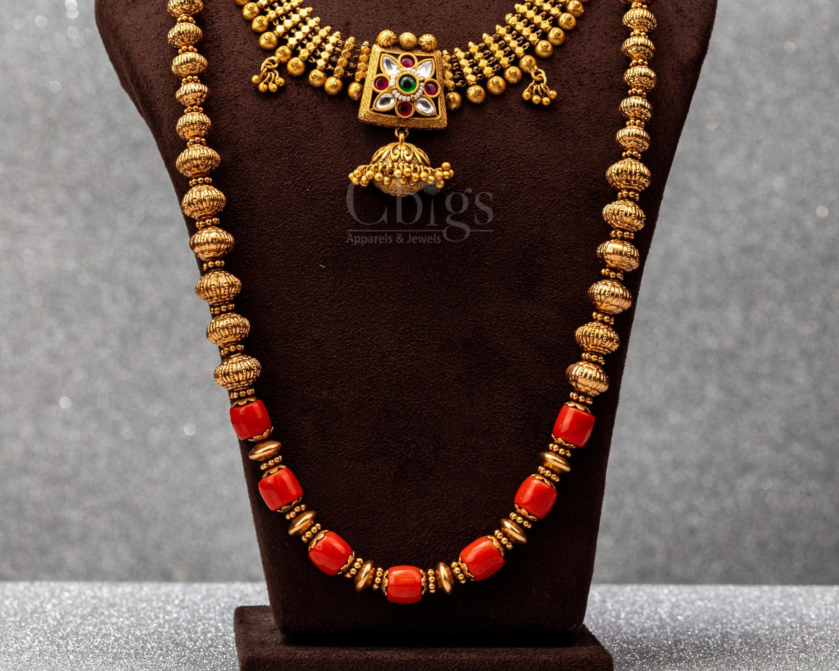 Navarathna Square Pendant Layered Antique Set (Combo)