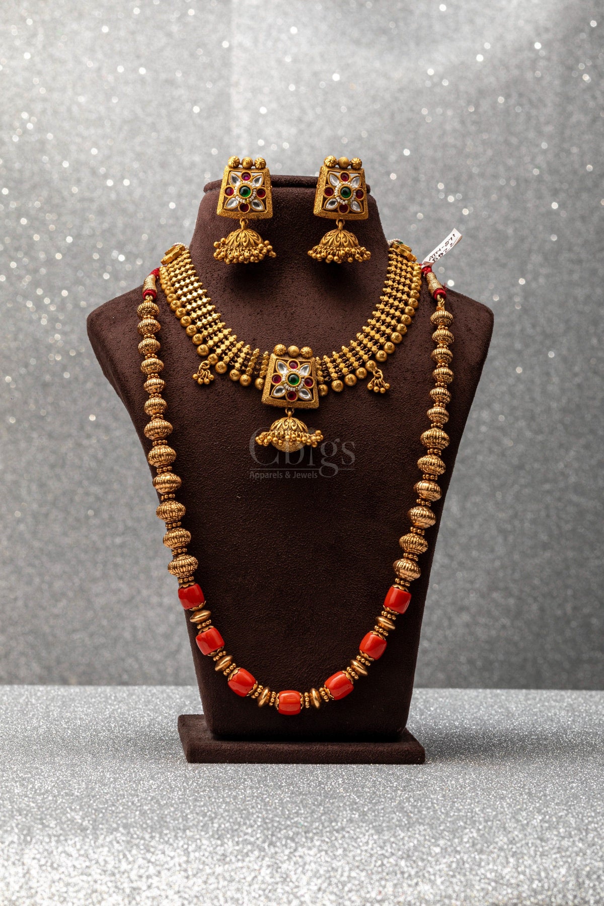 Navarathna Square Pendant Layered Antique Set (Combo)