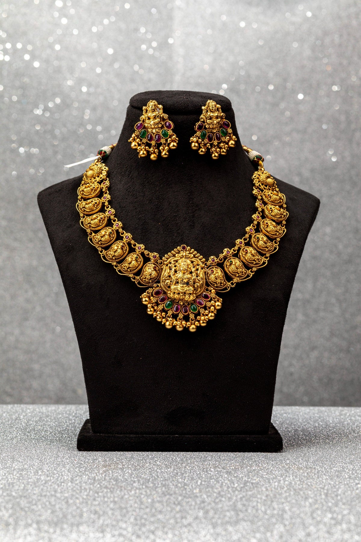 Mango Lakshmi Ruby Emerald Antique Necklace Set - ATN - 170