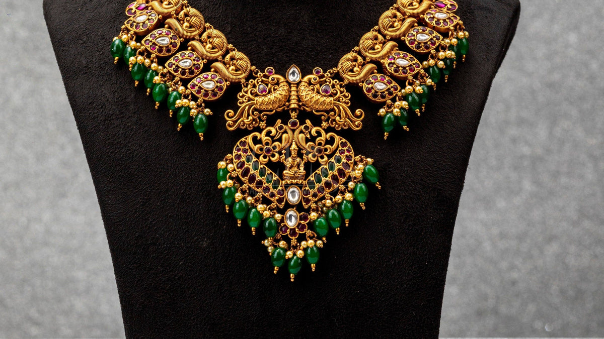Emerald Peacock Arch Antique Necklace Set - ATN - 402