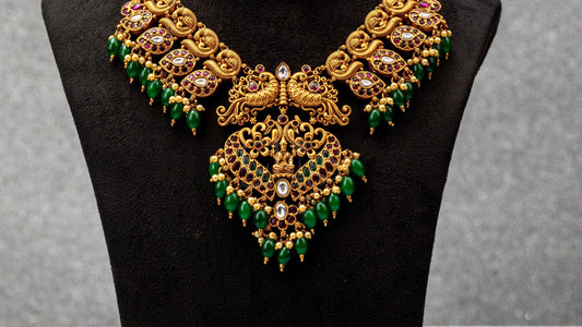 Emerald Peacock Arch Antique Necklace Set - ATN - 402