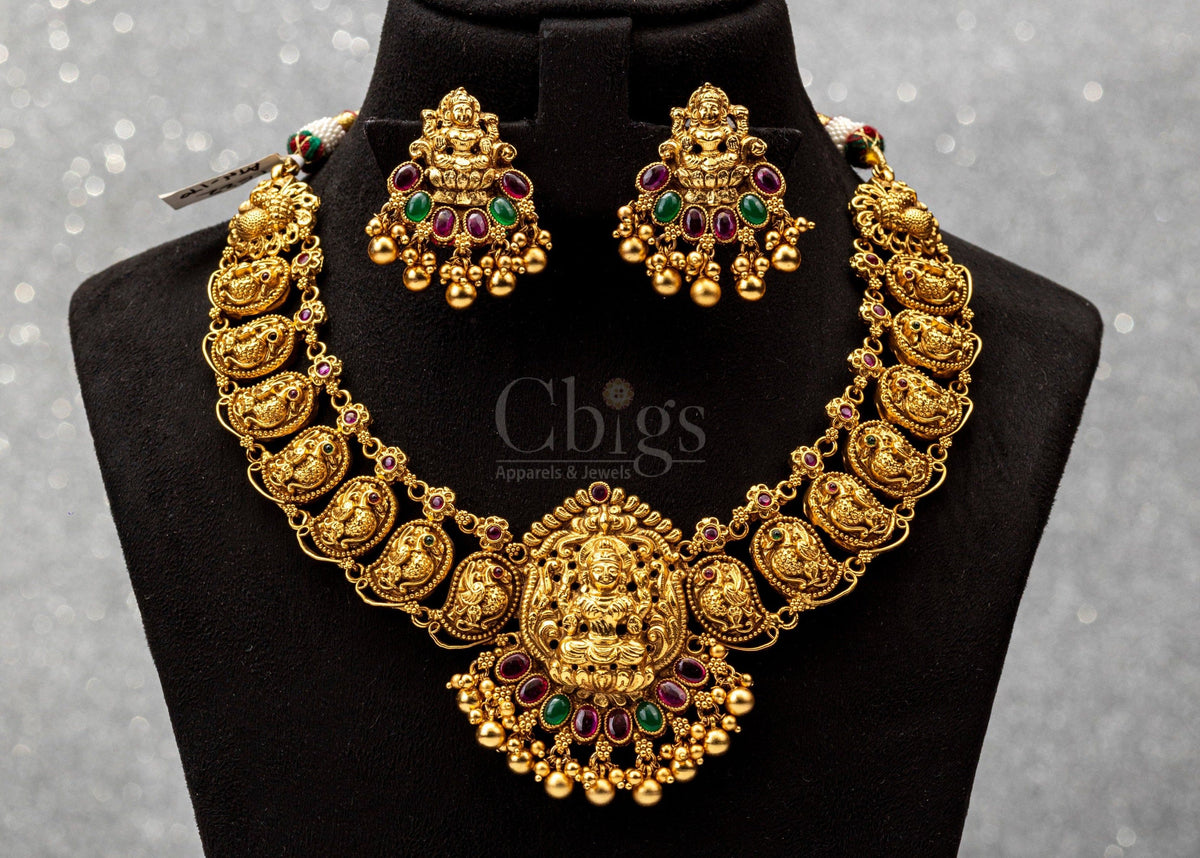 Mango Lakshmi Ruby Emerald Antique Necklace Set - ATN - 170