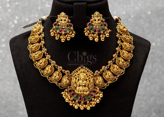 Mango Lakshmi Ruby Emerald Antique Necklace Set - ATN - 170