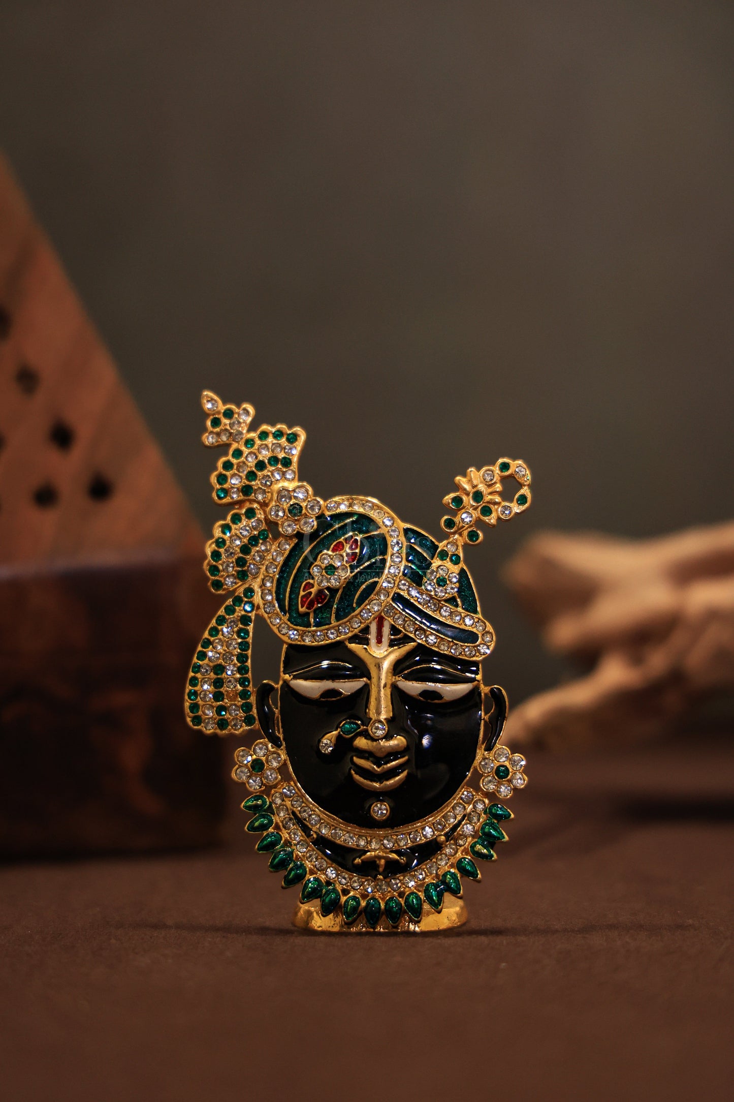 Krishna face pendant black enamel