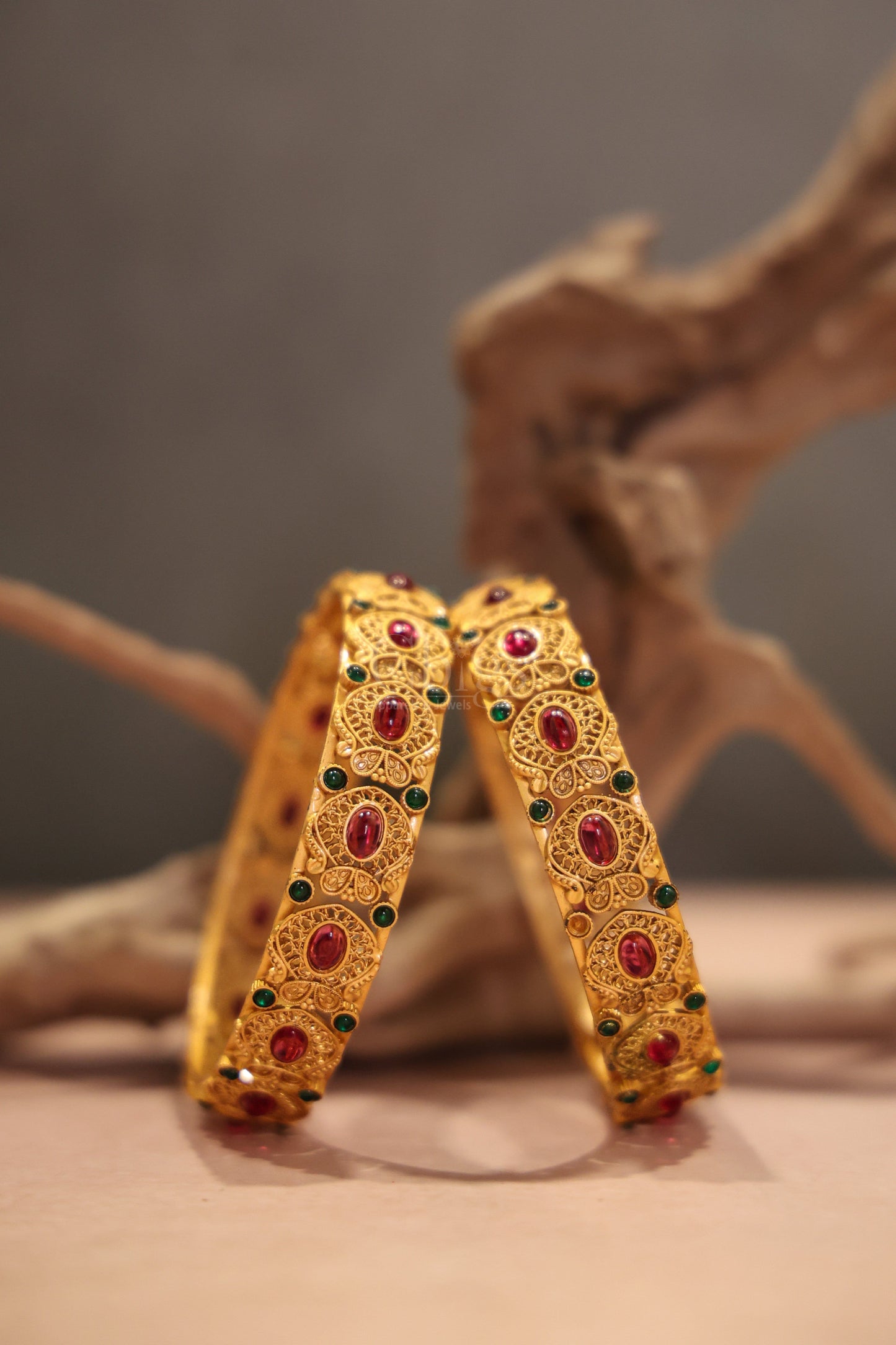 Antique brass bangle filigree ruby