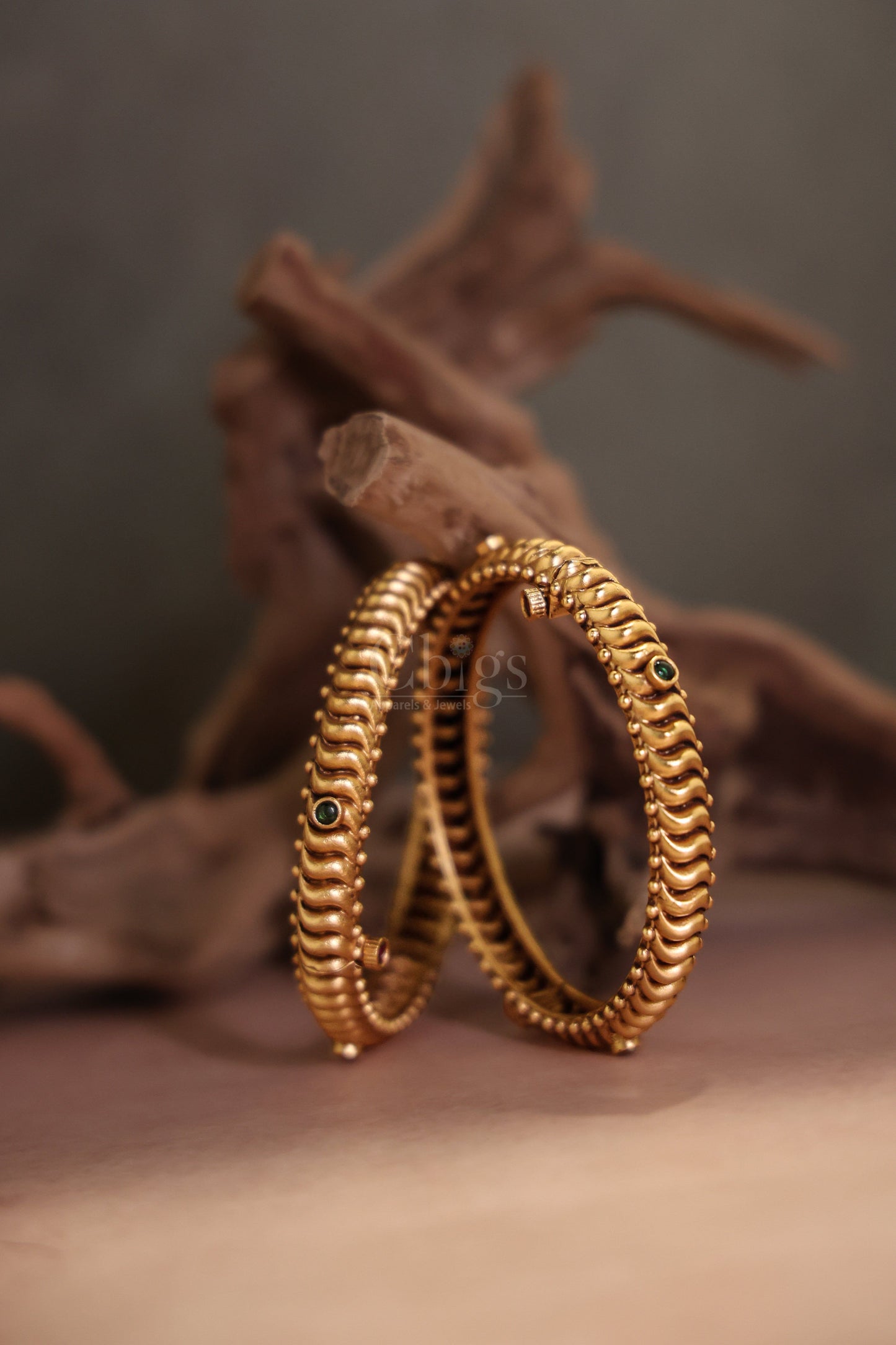 Antique brass bangle wave beaded