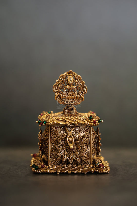 Antique brass kumkum box hexagonal
