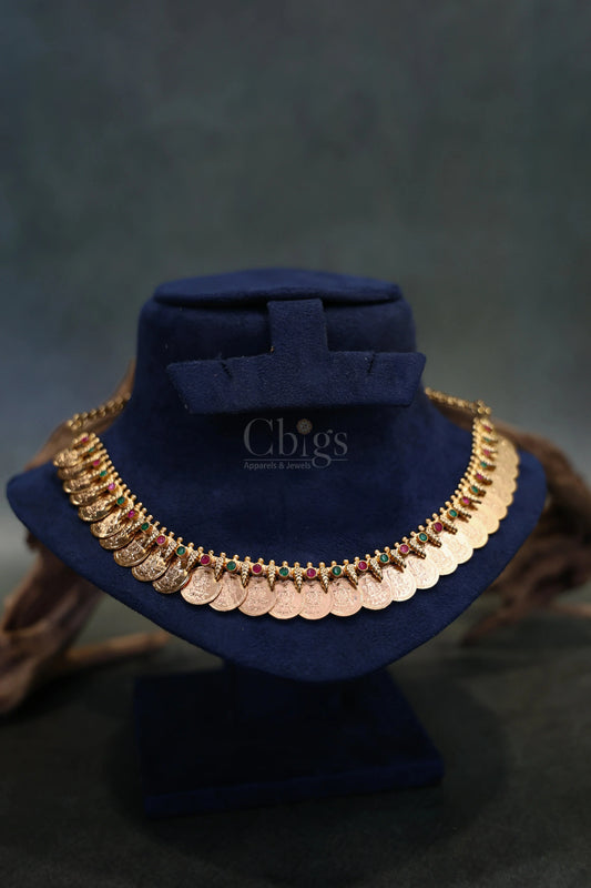 Pink Pavazhamalli Green Stone Kemp Necklace