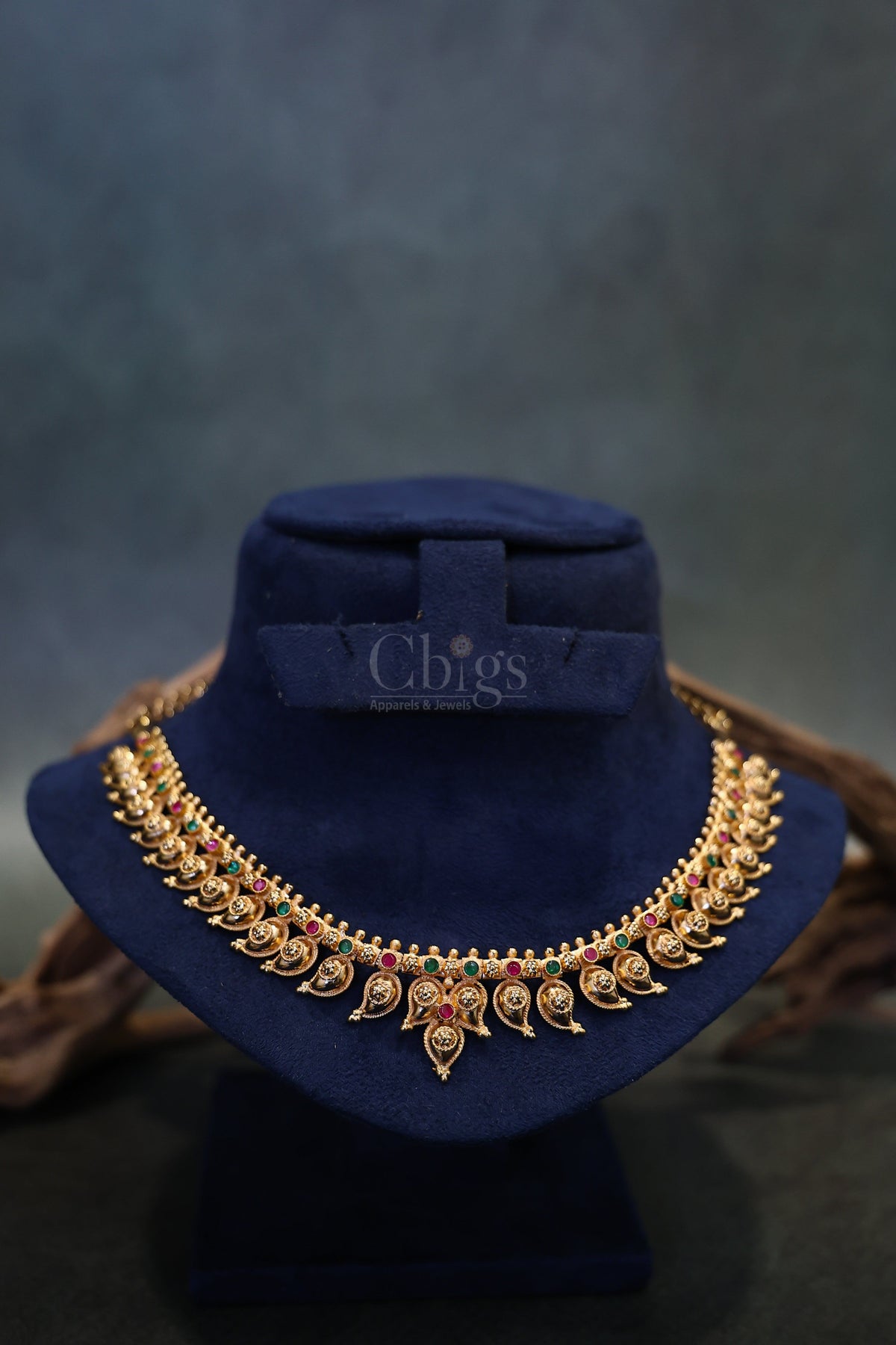 Ruby Emerald Mango Motif Kemp Necklace