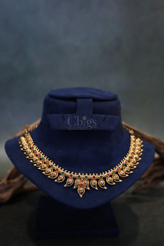 Ruby Emerald Mango Motif Kemp Necklace