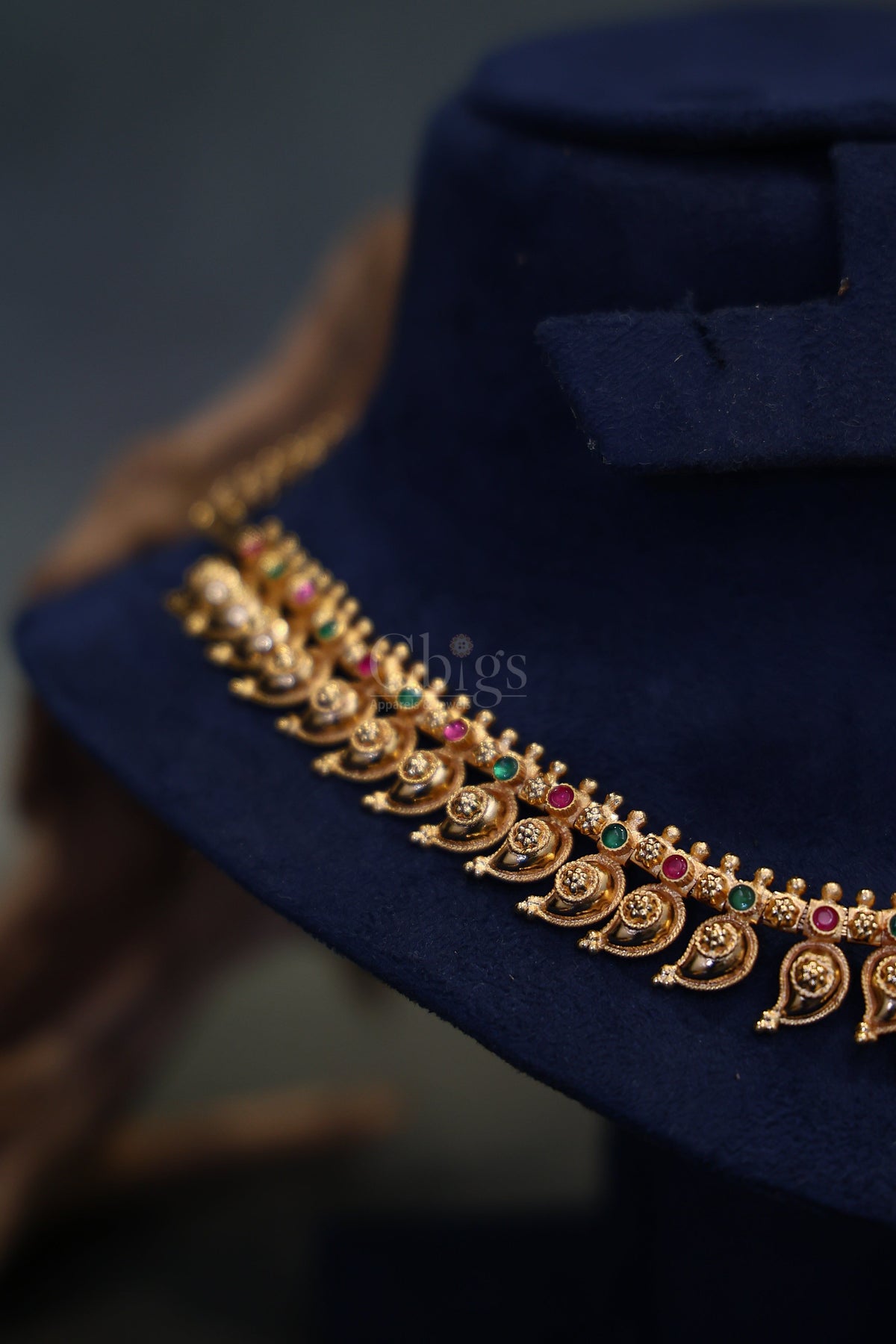Ruby Emerald Mango Motif Kemp Necklace