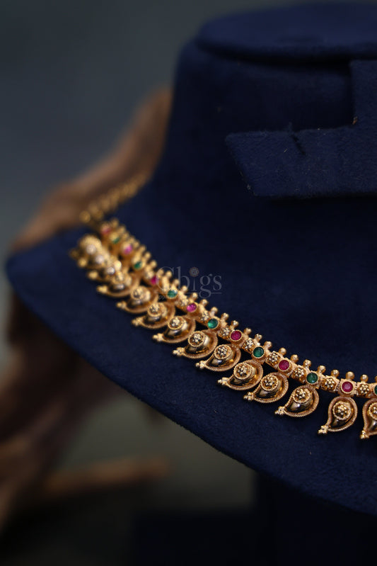 Ruby Emerald Mango Motif Kemp Necklace