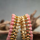 Pink Pavalamalli Green Stone Kemp Bangle Pair