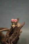 Twin Pink Pavalamalli Green Stone Kemp Finger Ring