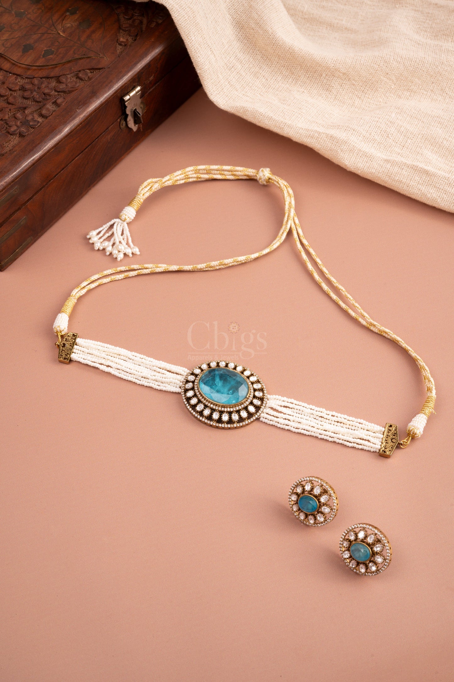 Victorian Pearl Choker Set with Turquoise Stone