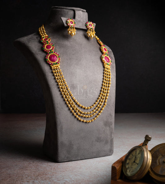 Antique Pink-Gold Ball Mala Necklace Set