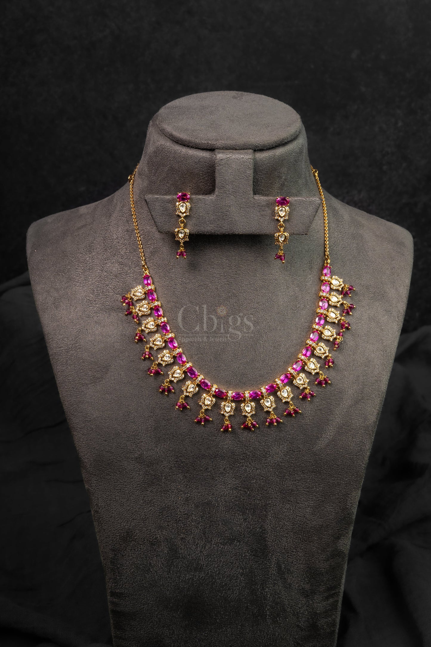 Ruby Bloom Diamond Crush Necklace Set (A-546)